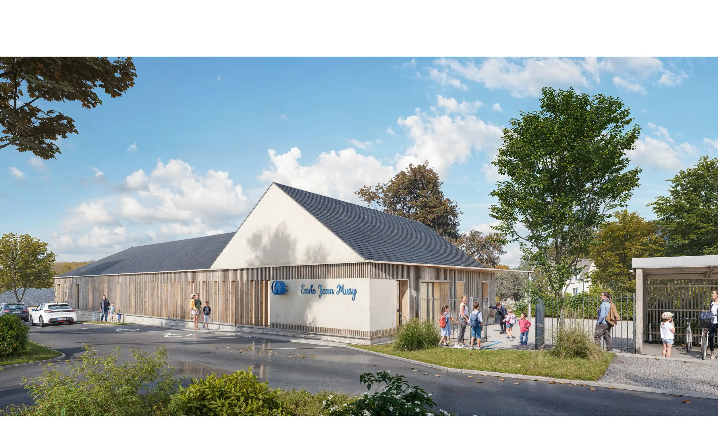 Perspective extérieur , Concours GROUPE SCOLAIRE MOSNES (37) - Architecte : CS Architecture - Illustration Scaphoïde 3D